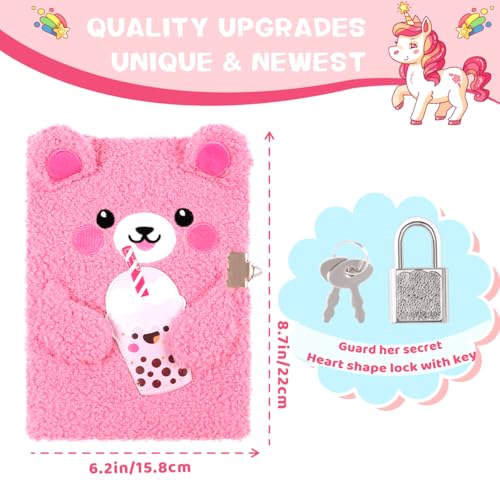 PrinBarBee Bear Diary with Lock,Cute Diary for 6 7 8 Year Old Girl,Kids Journal Notebook Set with Multicolored Pen,Plush Secret Diary Lined 160 Pages,Christmas Birthday Set for Kids - Image 3