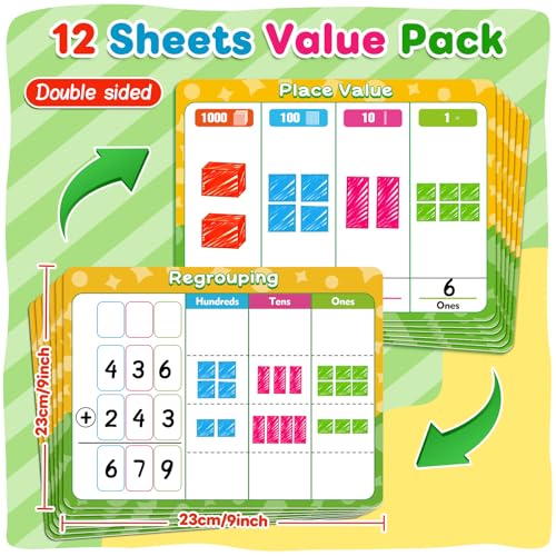 PraxiKidy 12 Pack Place Value Chart Dry Erase Flash Cards 9 x 12 Small White Board Addition and Subtraction Math Manipulatives 1st 2nd 3rd Grade Classroom Teacher Homeschool Supplies Essential - Image 5