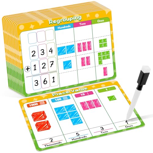 PraxiKidy 12 Pack Place Value Chart Dry Erase Flash Cards 9 x 12 Small White Board Addition and Subtraction Math Manipulatives 1st 2nd 3rd Grade Classroom Teacher Homeschool Supplies Essential - Image 1