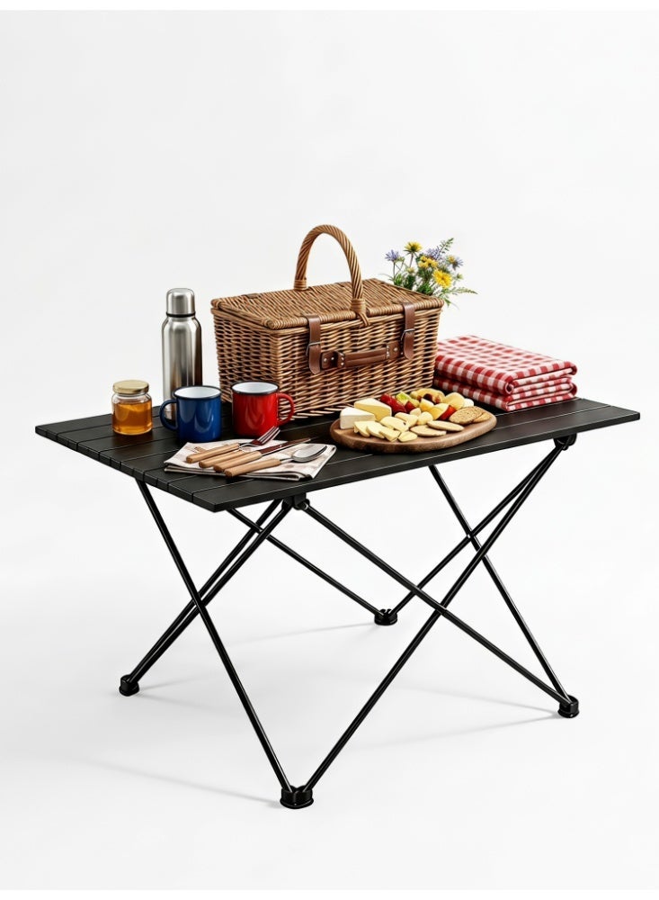 Zanotta Folding Camping Table Roll-Up Pinic Table Black Outdoor Higking Table with Carry Bag Black 68*47cm*41cm - Image 1
