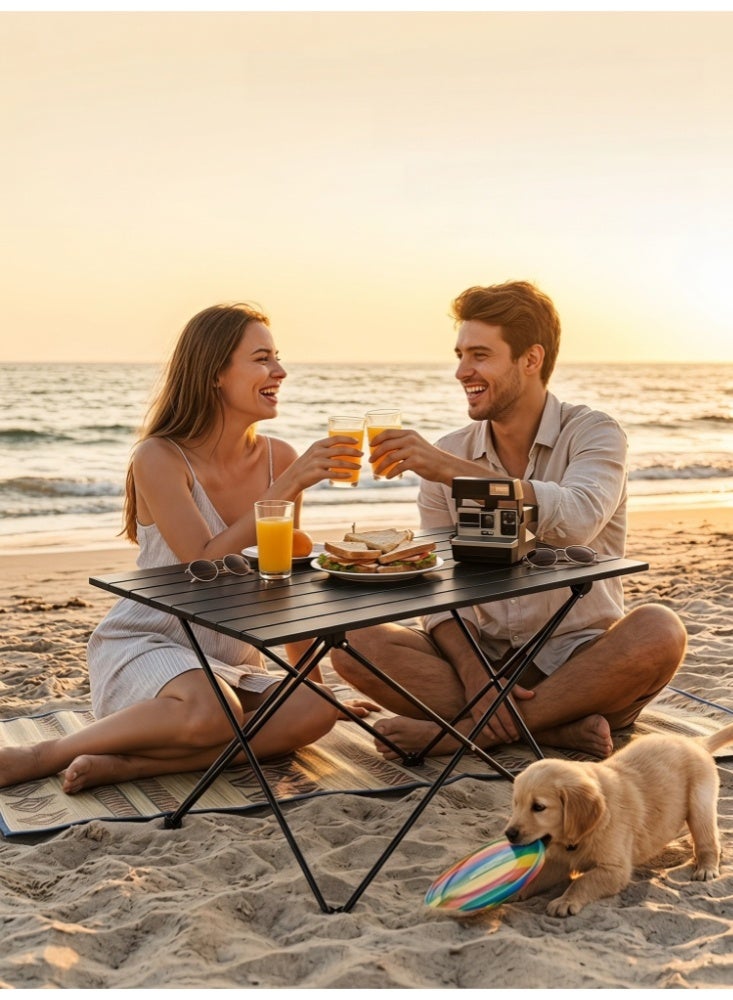 Zanotta Folding Camping Table Roll-Up Pinic Table Black Outdoor Higking Table with Carry Bag Black 68*47cm*41cm - Image 2