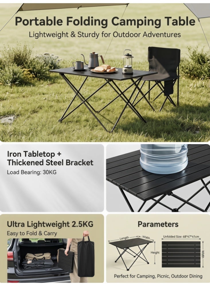 Zanotta Folding Camping Table Roll-Up Pinic Table Black Outdoor Higking Table with Carry Bag Black 68*47cm*41cm - Image 3