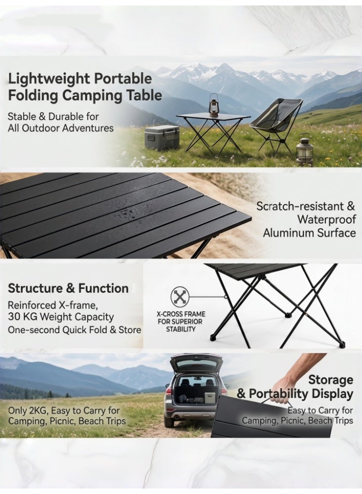 Zanotta Folding Camping Table Roll-Up Pinic Table Black Outdoor Higking Table with Carry Bag Black 68*47cm*41cm - Image 4