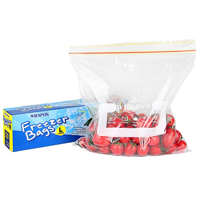 WRAPOK Ziplock Freezer Bags Large Reusable Food Plastic Seal Bag Soup Storage Zip Lock Bag 105 x 11 Inch  50 Count