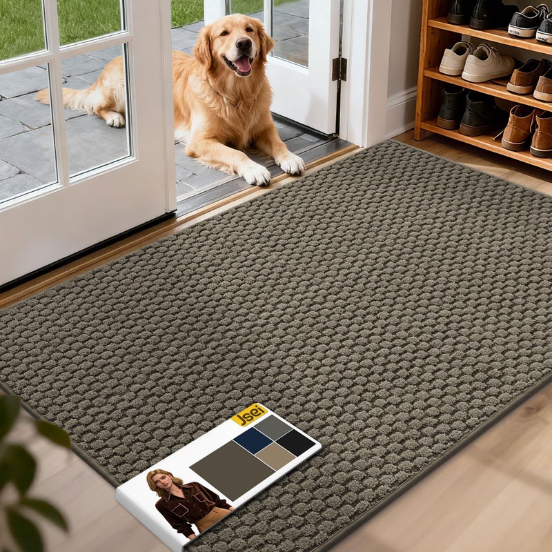 JSEI Dirt Trapper Door Mat 32"x48", Non-Slip Entryway Rugs Doormat Indoor, Washable Absorbent and Stain Resist Welcome Floor Mat for Front Door, Dog Door Mat, Dirty Wet Shoes & Paws, Greyish Brown - Image 1