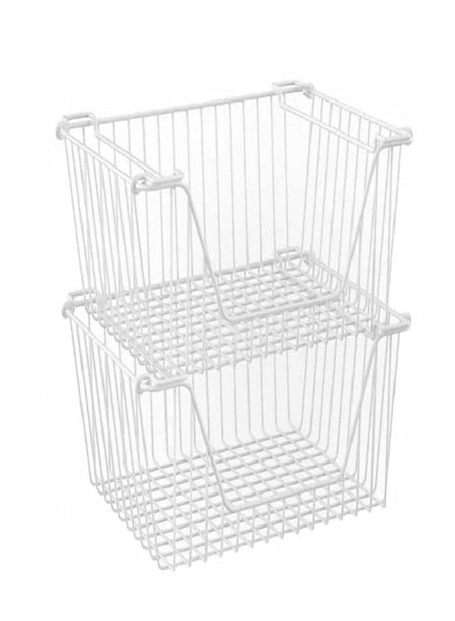 blitzlabs Stackable Wire Metal Baskets Cabinet Organizer Sturdy Metal Wire Pantry Freezer Bin for Home Bathroom Kitchen Friut Vegetable Organization, White - Set of 2 - Image 1
