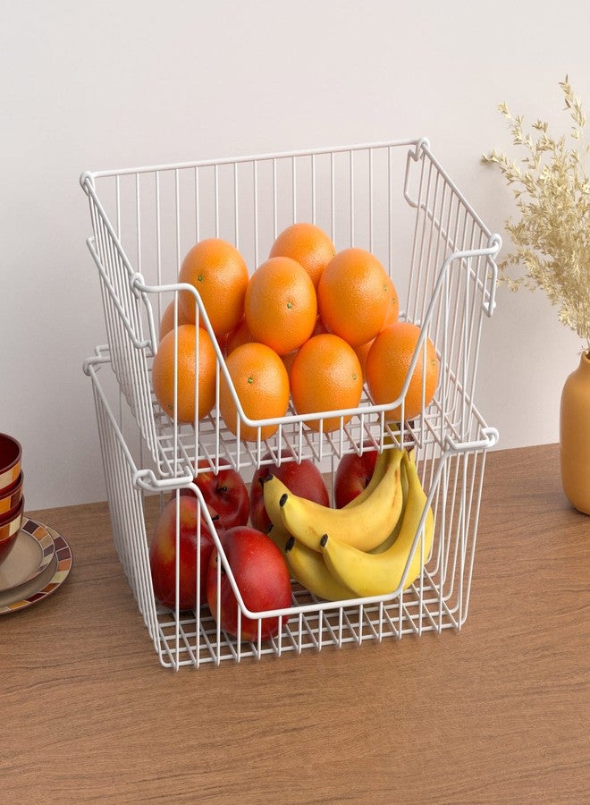 blitzlabs Stackable Wire Metal Baskets Cabinet Organizer Sturdy Metal Wire Pantry Freezer Bin for Home Bathroom Kitchen Friut Vegetable Organization, White - Set of 2 - Image 4