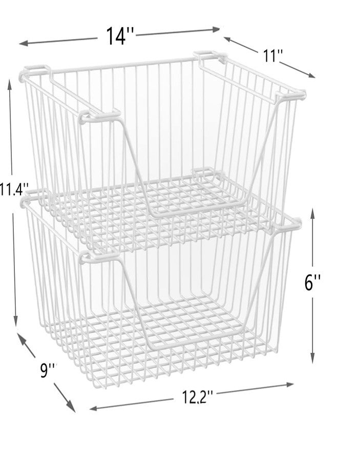 blitzlabs Stackable Wire Metal Baskets Cabinet Organizer Sturdy Metal Wire Pantry Freezer Bin for Home Bathroom Kitchen Friut Vegetable Organization, White - Set of 2 - Image 3
