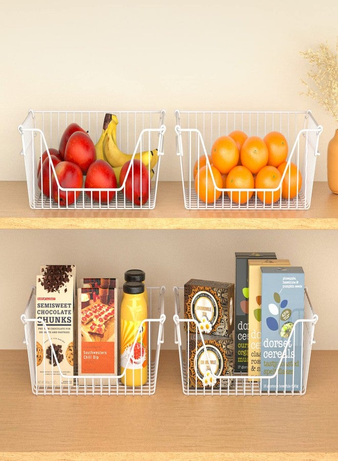 blitzlabs Stackable Wire Metal Baskets Cabinet Organizer Sturdy Metal Wire Pantry Freezer Bin for Home Bathroom Kitchen Friut Vegetable Organization, White - Set of 2 - Image 5