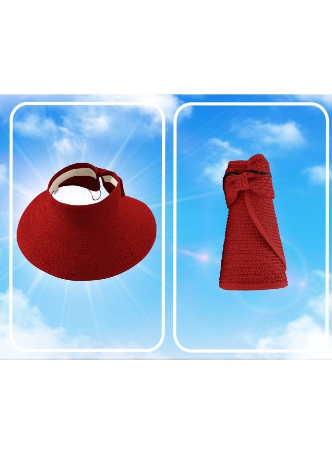 NIBEMINENT Sun Hats for Women Wide Brim Beach Hat Straw Visor Ponytail Summer UV Packable Foldable Beach Vacation Essentials  - Image 2