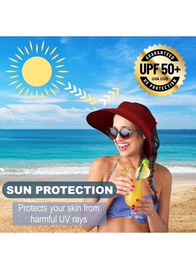 NIBEMINENT Sun Hats for Women Wide Brim Beach Hat Straw Visor Ponytail Summer UV Packable Foldable Beach Vacation Essentials  - Image 3