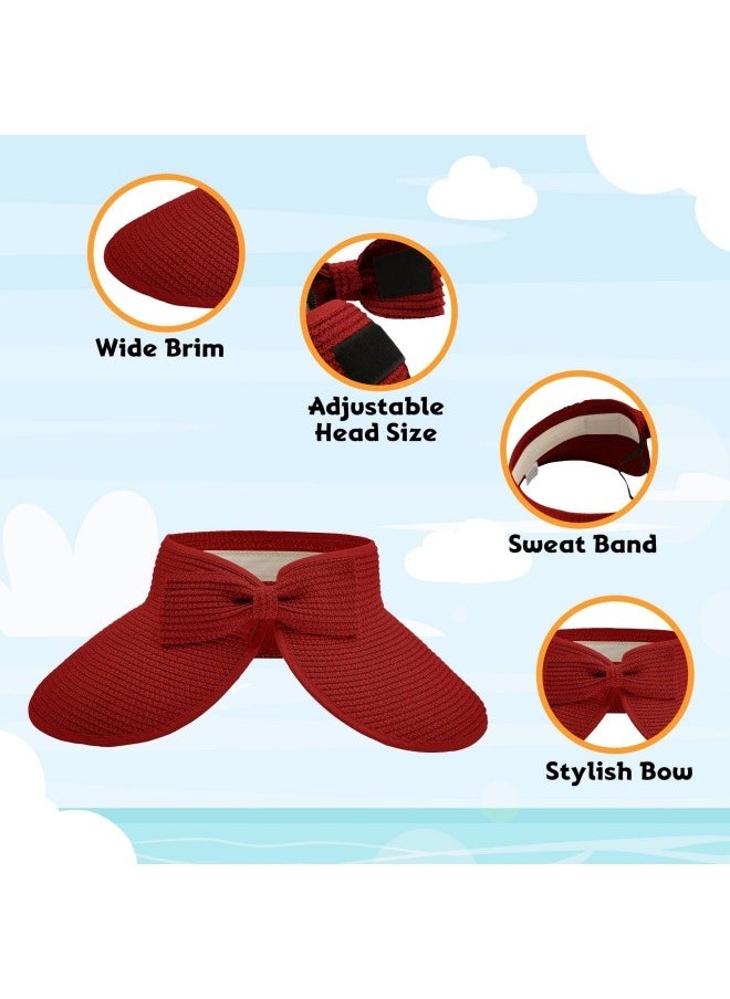 NIBEMINENT Sun Hats for Women Wide Brim Beach Hat Straw Visor Ponytail Summer UV Packable Foldable Beach Vacation Essentials  - Image 4