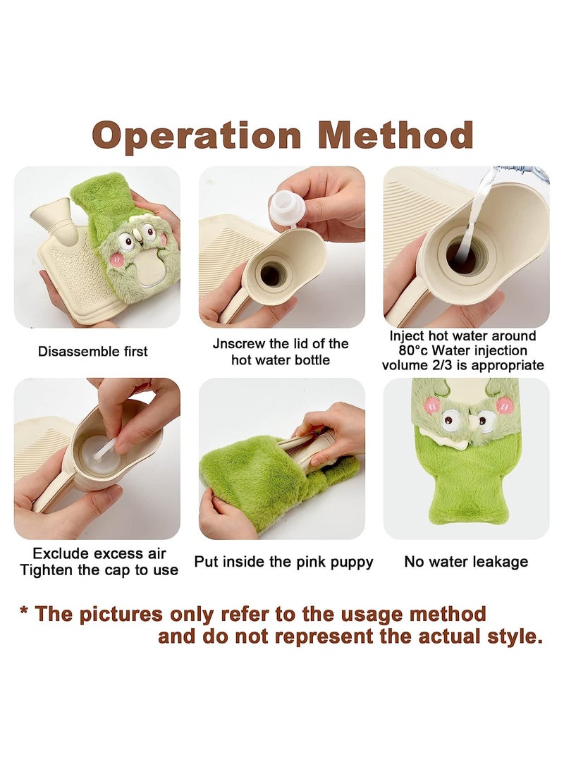 SYOSI حقيبة ماء ساخن فروي، زجاجة ماء ساخن لتدفئة الجسم مع غطاء ناعم، حقيبة ماء بغطاء من الصوف الناعم، حقيبة يد وقدمين دافئة لتخفيف آلام الرقبة والكتف وتشنجات الدورة الشهرية (أخضر) - Image 5