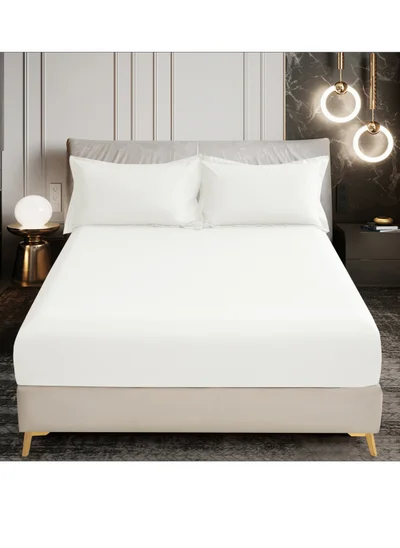 Donetella Bedding Fitted Sheet - Fits 200x200 Cm For Super King Bed - 3 Pcs (1 Fitted Sheet and 2 Pillowcases) - 35 Cm Deep Pocket - Solid Bed Sheet