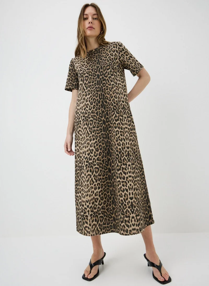 ماتلان Brown Animal Print Midaxi T-Shirt Dress
