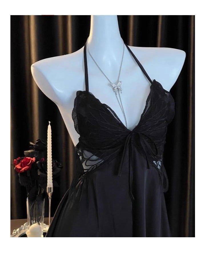Lace Bow Ice Silk Suspender Underwear Pajamas - Image 1