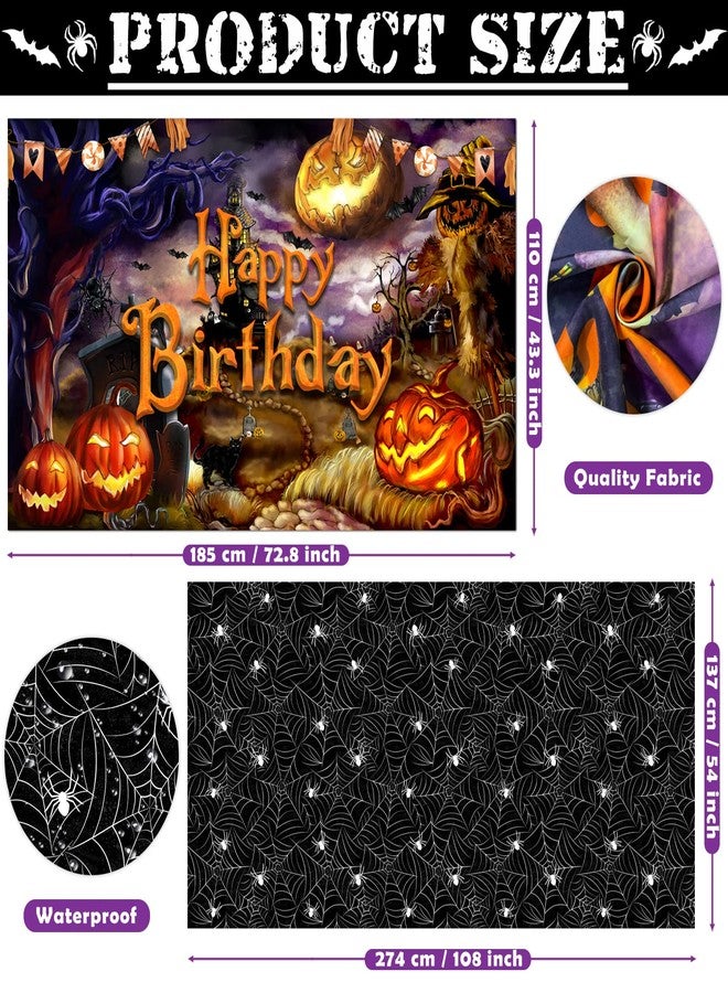BORAMDO Halloween Birthday Decorations Party Supplies Halloween Themed Party Favors 105 Pcs Including Spider Web, Backdrop, Tablecloth, Cake Toppers, Spider Bat Wall Stickers, Balloons Arch and kit - Image 3