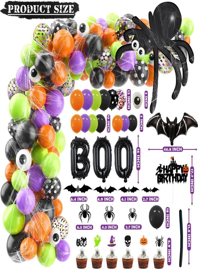 BORAMDO Halloween Birthday Decorations Party Supplies Halloween Themed Party Favors 105 Pcs Including Spider Web, Backdrop, Tablecloth, Cake Toppers, Spider Bat Wall Stickers, Balloons Arch and kit - Image 5