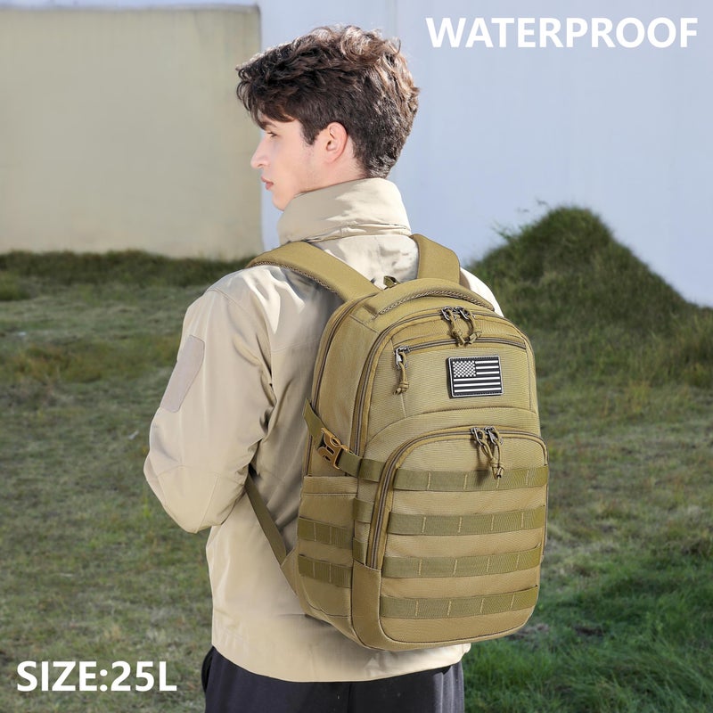 Wotony Military tactical backpack, nylon military MOLLE backpack, 3-day assault bag, used for outdoor hiking, camping and hunting (Khaki) - Image 5