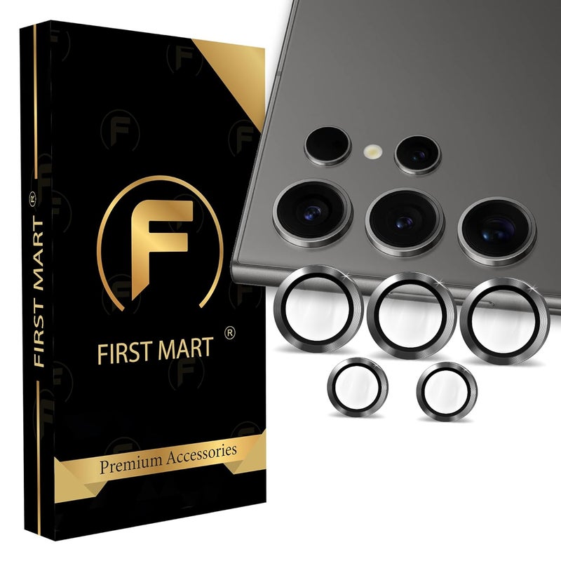 FIRST MART حماية عدسة الكاميرا لجهاز سامسونج جالكسي S24 ألترا (6.8 بوصة) حلقات عدسة من الألمنيوم الفردي HD قوية، مقاومة للخدوش، حماية عدسة رقيقة | أسود، عبوة واحدة - Image 1