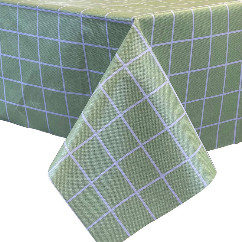 allgala allgala Waterproof Check Design Printed PVC Vinyl Protective Tablecloth - 54x108 Inch - Green - TC59207  - Image 1