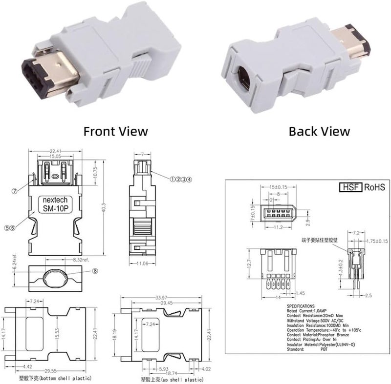 Chenyang Firewire IEEE 1394 SM 6Pin 55100-0670 Encoder Servo CN3 Plug Connector with Assembly Cover Latch Type - Image 3
