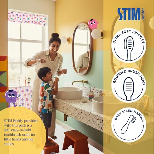 STIM Junior Baby Toothpaste | Safe to Swallow | 6–36 Months | Grape Flavoured | Fluoride & SLS Free Training paste | Enriched with Xylitol & Vit E | For Milk Teeth (Combo pack with toothbrush) - Image 4