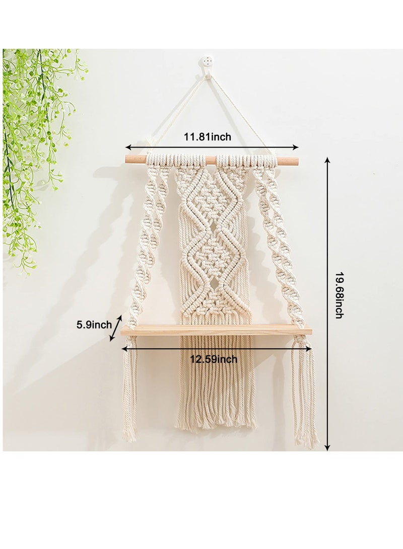 NIBEMINENT Boho Macrame Wall Hanging Shelf, Single Tier Bohemian Floating Shelf Handmade Plant Decor Woven Shelves for Bathroom Bedroom Kitchen Home Nursery Storage - Image 4