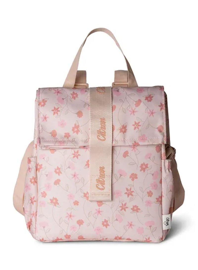 Citron Flower Insulated Lunch Bag, 18M , Eco-Friendly, Detachable Straps, 2 Side Pockets, 22.5x14.5x27cm