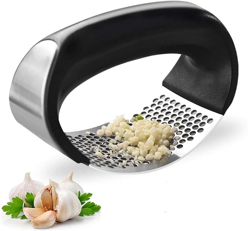 Rezdax Garlic Press Rocker, Premium Garlic Press Stainless Steel, Garlic Crusher with Silicone Garlic Peeler/Cleaning Brush, Easy Operate and Clean Kitchen Gadget - Image 1