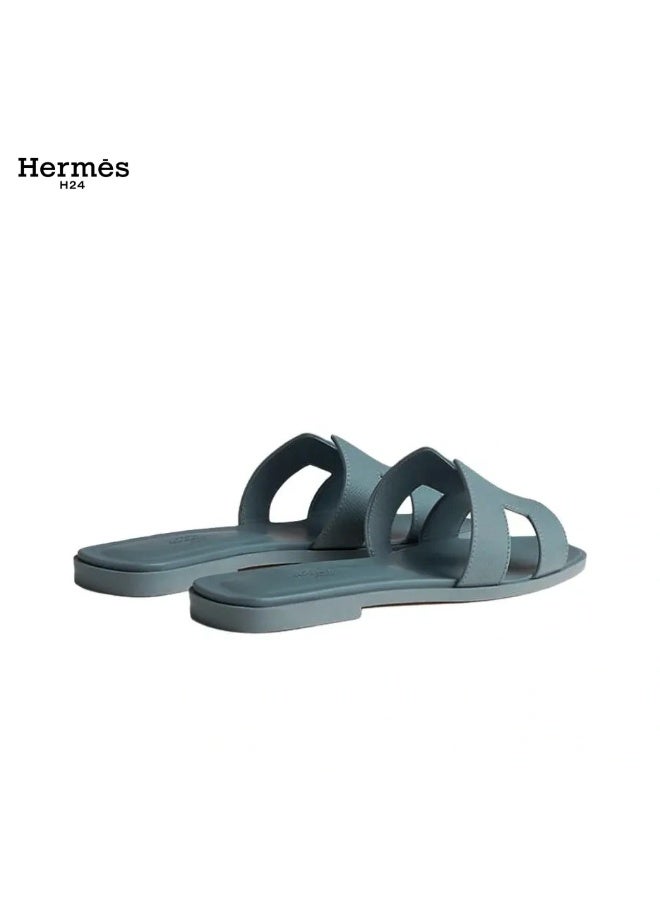 Hermes H24 حذاء مسطح مفتوح من الأمام من جلد العجل من Hermes H24 Oran، بنمط H، للنساء، صيفي، أزرق مائي - Image 3