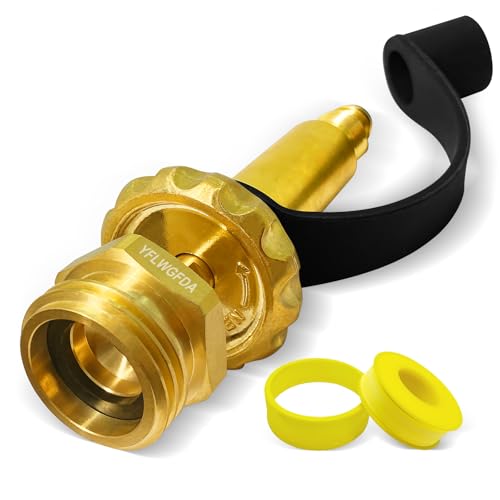 YFLWGFDA CGA510 Male POL X 1-3/4" Acme Top Grip Hand Wheel Fill Filler Coupling Adapter, Solid Brass Propane Tank Adapter, Propane Adapter Fitting W/blk Rubber Cap, for Grill Tank & 100 Ib LPG Tanks. - Image 1