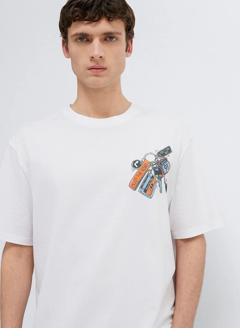 Mavi Printed White T-Shirt
