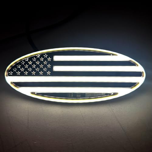 AUTOGEM 9” Lighted American Flag Grille Emblem – Black LED Oval Badge for Ford F150 F250 F350, Edge, Explorer, Ranger (9-Inch) - Image 1