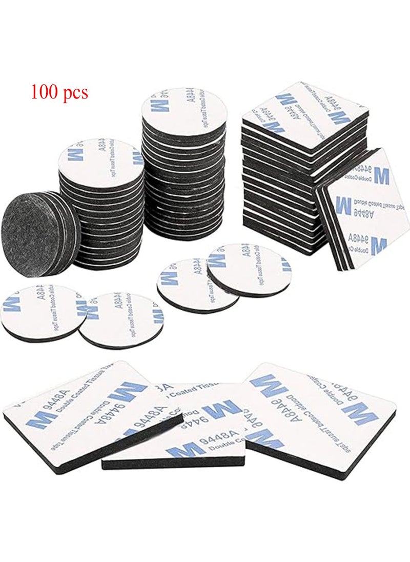100 PCS Double Sided Foam Tape, Strong Sticky Pads, Mounting Adhesive Tape for Holding Soundproof Pads Picture Light Hooks (Squares+Rounds)