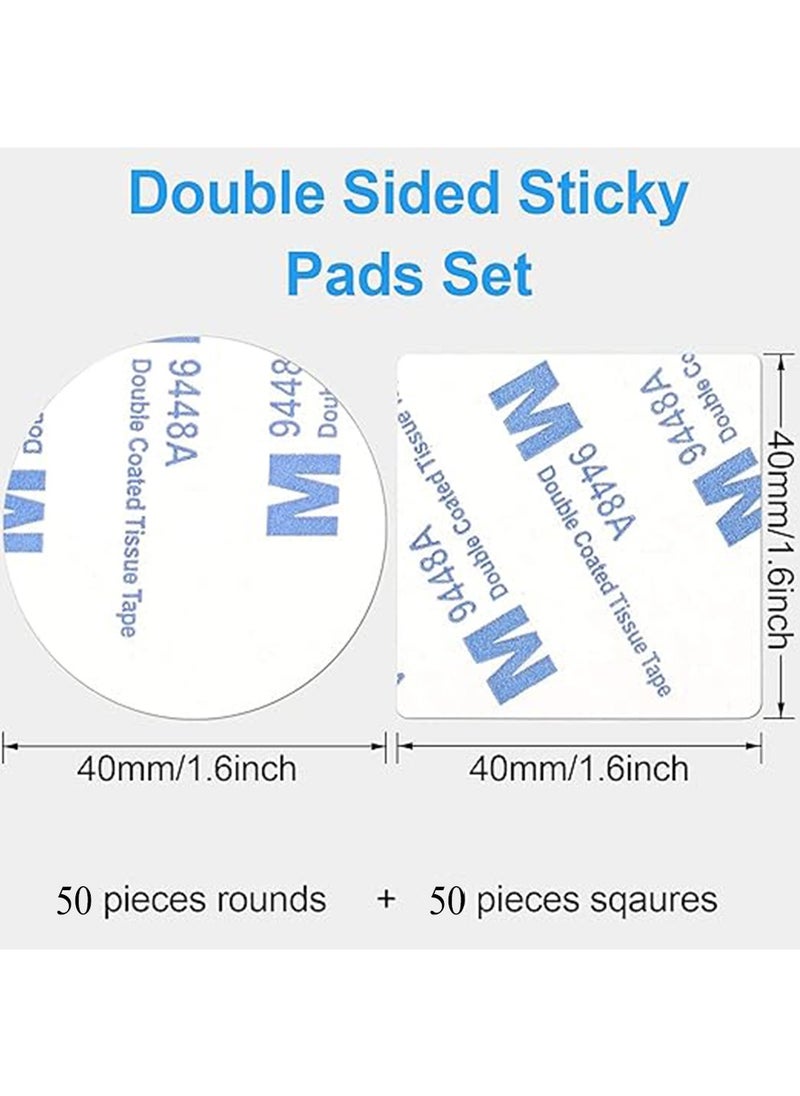 100 PCS Double Sided Foam Tape, Strong Sticky Pads, Mounting Adhesive Tape for Holding Soundproof Pads Picture Light Hooks (Squares+Rounds)