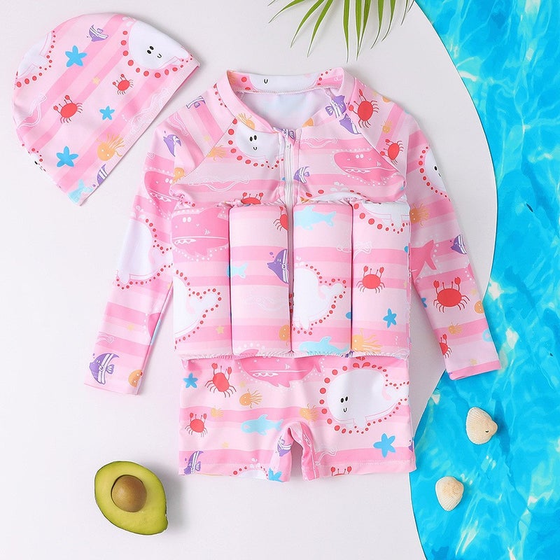 Generic Kids Floating Swimsuit Long Sleeve Sunsuits Long-sleeved pink buoyancy coat