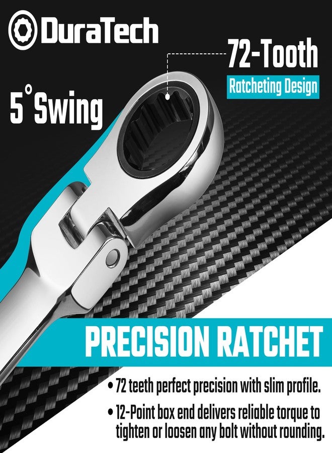DURATECH Stubby Flex-head Ratcheting Combination Wrench Set, Metric, 12-piece, 8-19mm, CR-V Steel, with Pouch - Image 3
