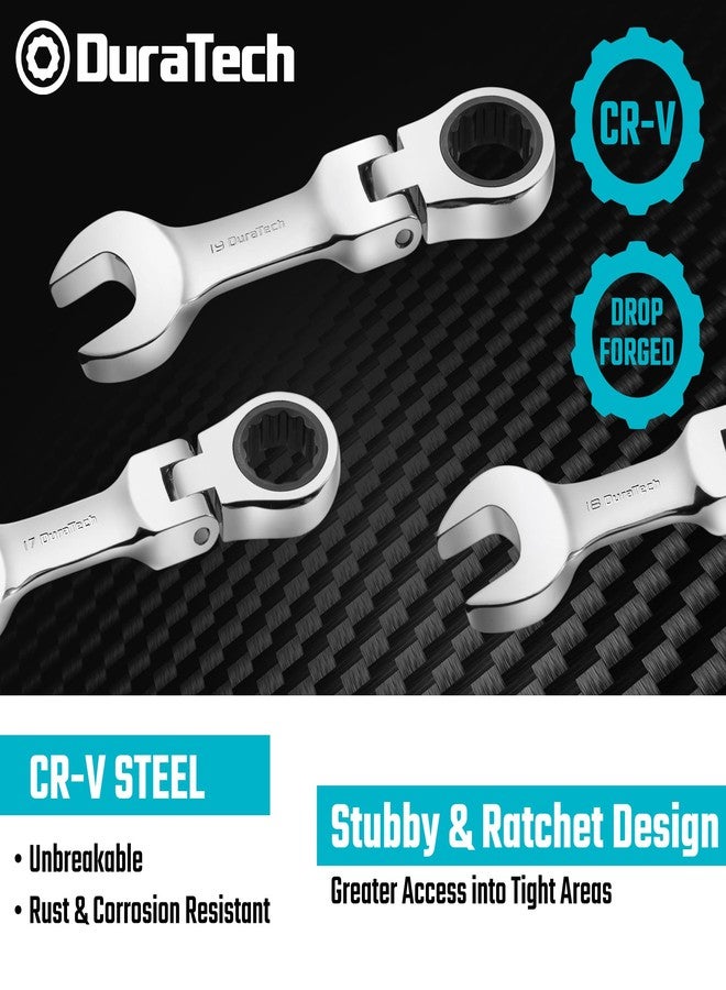 DURATECH Stubby Flex-head Ratcheting Combination Wrench Set, Metric, 12-piece, 8-19mm, CR-V Steel, with Pouch - Image 5