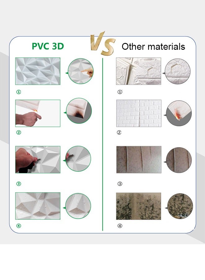 12 Pieces 3D Wall Panels, 3D Texture PVC Wallpaper, Diamond Design Decorative Wall Cover, Each 30x30cm White - Image 4