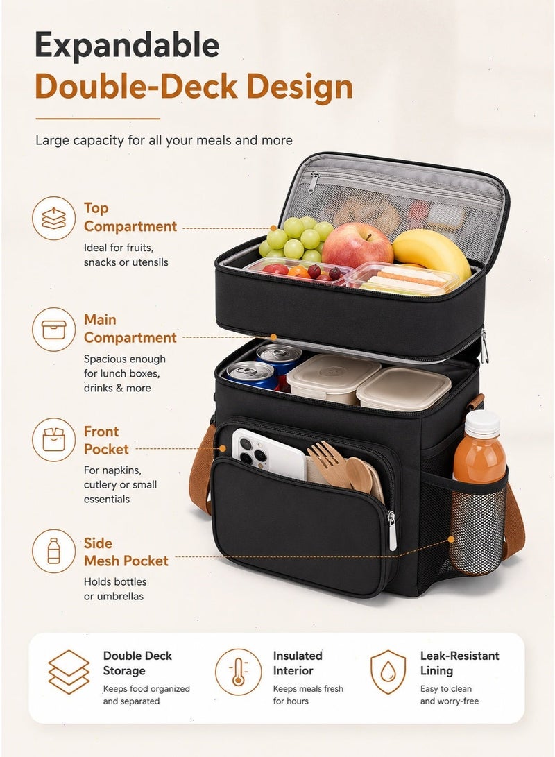Lunch Bag, Expandable Waterproof Oxford Fabric Insulated Lightweight Bento Bag, Fresh-Keeping Cool Tote for Office Work, School & Picnic Daily Meals - Image 3