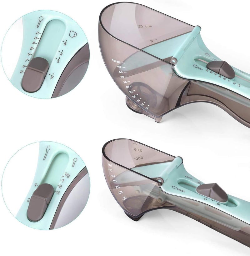 No brands Flexible trendy construction 2 x Adjustable Measuring Cups and Spoons Sets, Plastic Markings Magnetic Teaspoon Tablespoon Scoop (TSP Tbsp Cup ML OZ) for Liquid, Dry Ingredients, Powder Measuring Cooking Utensils Single & bulk storage compatible - Image 3