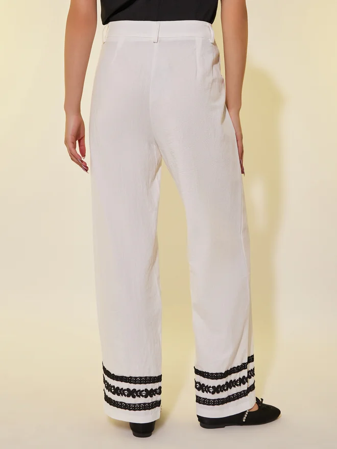 Take Two Take Two Contrast Lace Trim Wide Leg Pants with Belt Loops