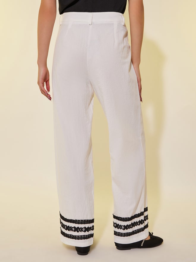 Take Two Take Two Contrast Lace Trim Wide Leg Pants with Belt Loops  - Image 4