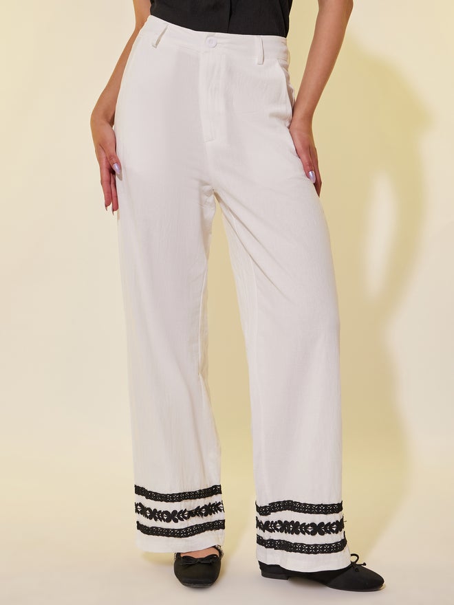 Take Two Take Two Contrast Lace Trim Wide Leg Pants with Belt Loops  - Image 2