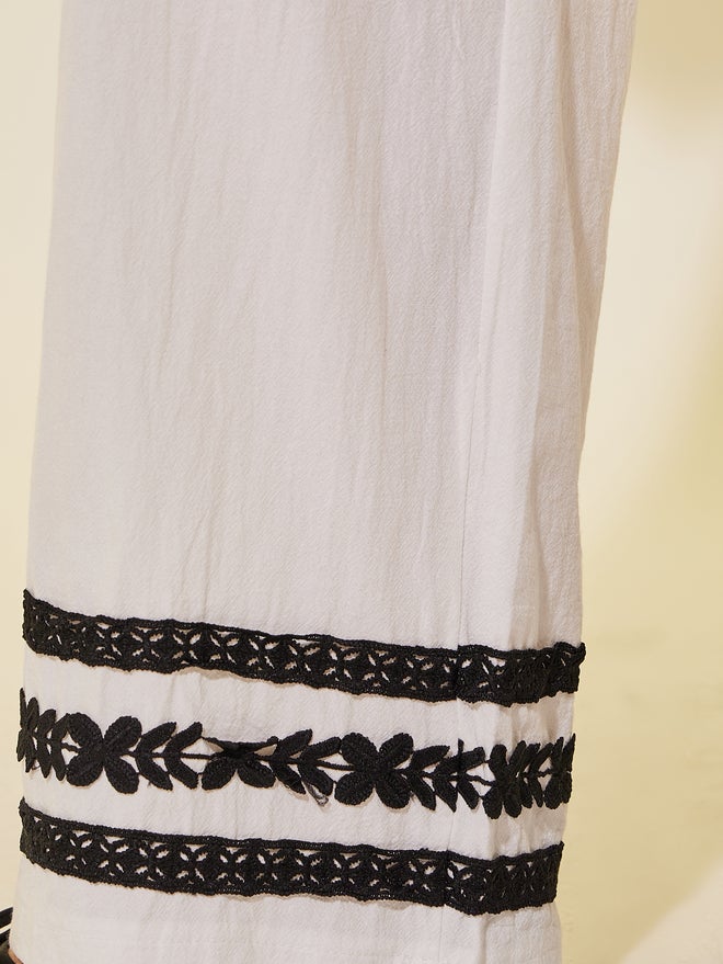 Take Two Take Two Contrast Lace Trim Wide Leg Pants with Belt Loops  - Image 3