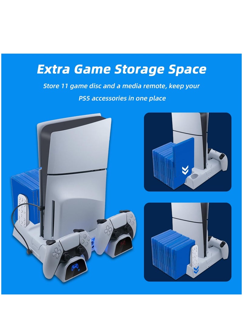 Cooling Stand for PS5 & PS5 Slim Controller Charging Station for Dual PS5 Controllers Vertical Stand with 3-Level Cooling Fan 11 Game Slots Charging Station for PS5 Series - White - Image 5