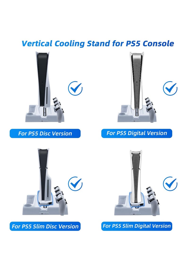 Cooling Stand for PS5 & PS5 Slim Controller Charging Station for Dual PS5 Controllers Vertical Stand with 3-Level Cooling Fan 11 Game Slots Charging Station for PS5 Series - White - Image 2