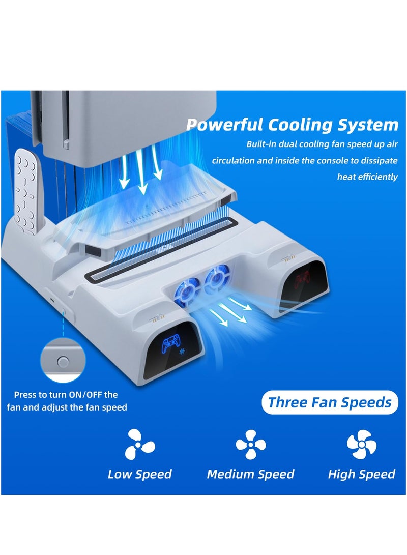 Cooling Stand for PS5 & PS5 Slim Controller Charging Station for Dual PS5 Controllers Vertical Stand with 3-Level Cooling Fan 11 Game Slots Charging Station for PS5 Series - White - Image 4