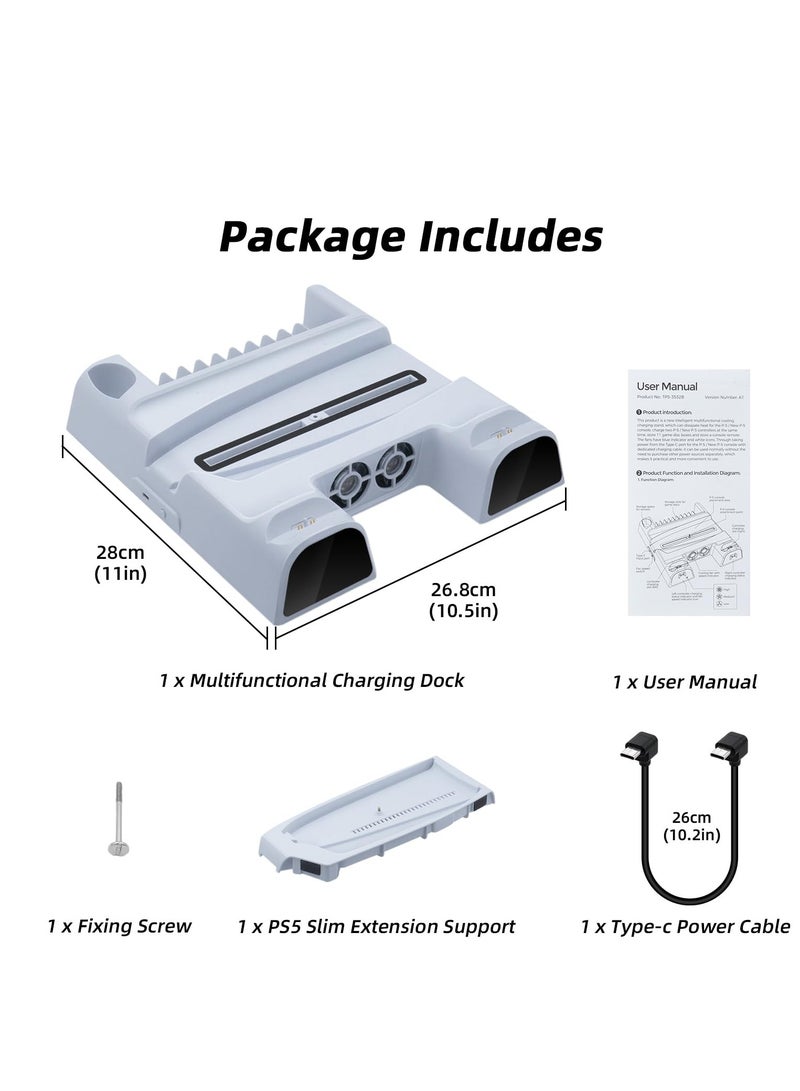 Cooling Stand for PS5 & PS5 Slim Controller Charging Station for Dual PS5 Controllers Vertical Stand with 3-Level Cooling Fan 11 Game Slots Charging Station for PS5 Series - White - Image 3
